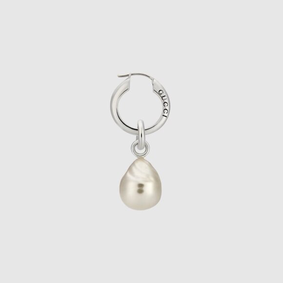 NEW GUCCI HOOP EARRINGS WITH PEARL DROPS 925 Sterling Silver - Picture 1 of 9